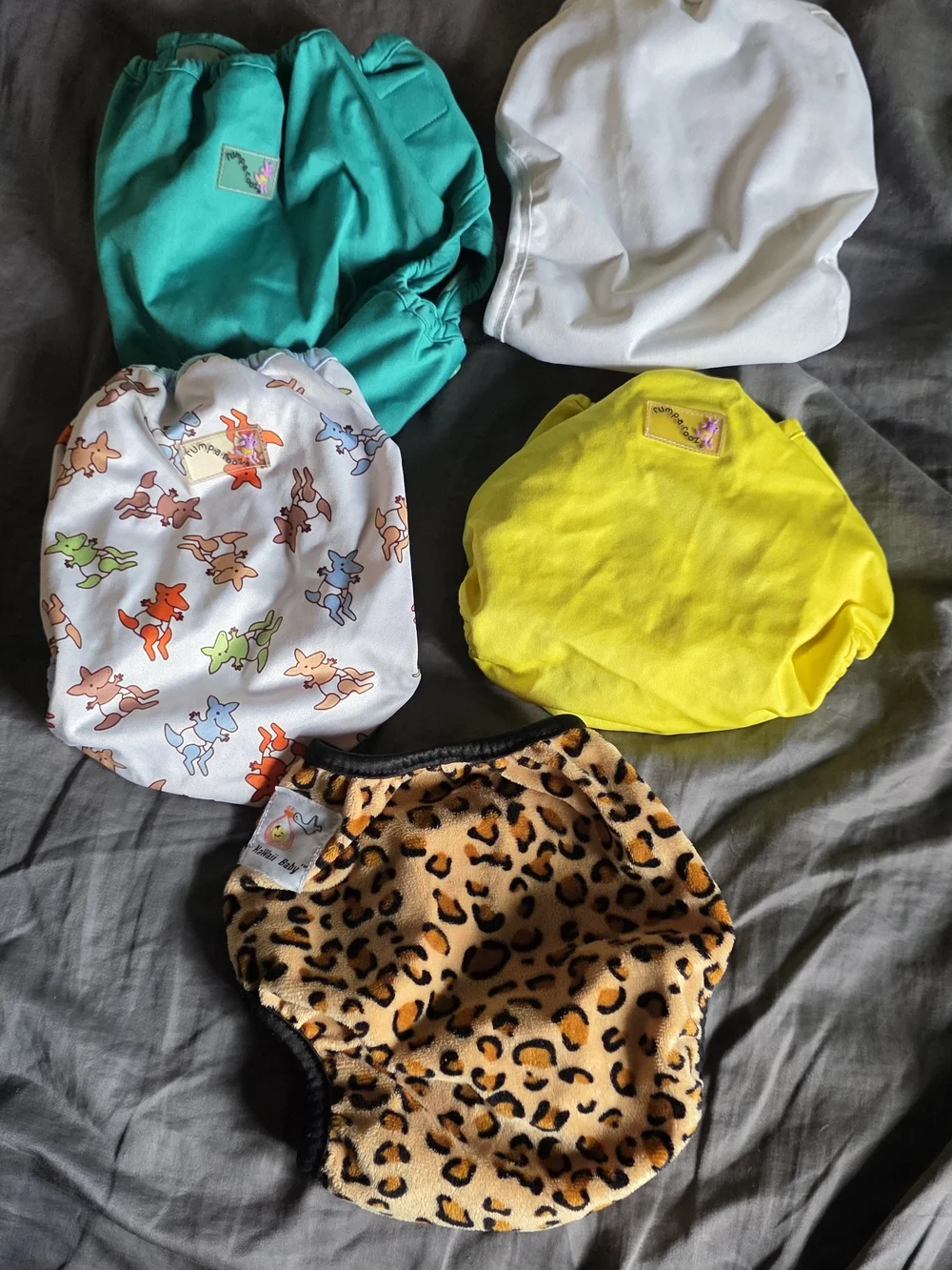 Rumparooz & Kawaii Cloth Diaper Cover Lot of 5 Reusable Covers Leopard Print EUC
